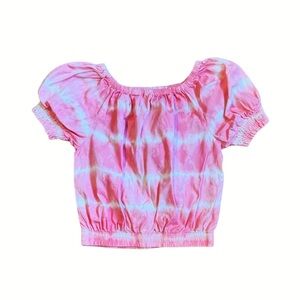 Gap Kids | Pink and White Cotton Tie-Dye Puff Sleeve Blouse, Girls Medium
